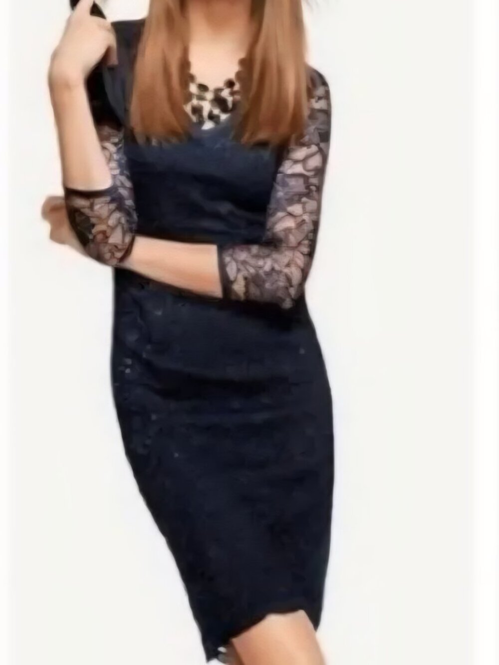 BR LWren Scott Long Sleeve lined black lace stretch dress sz 12